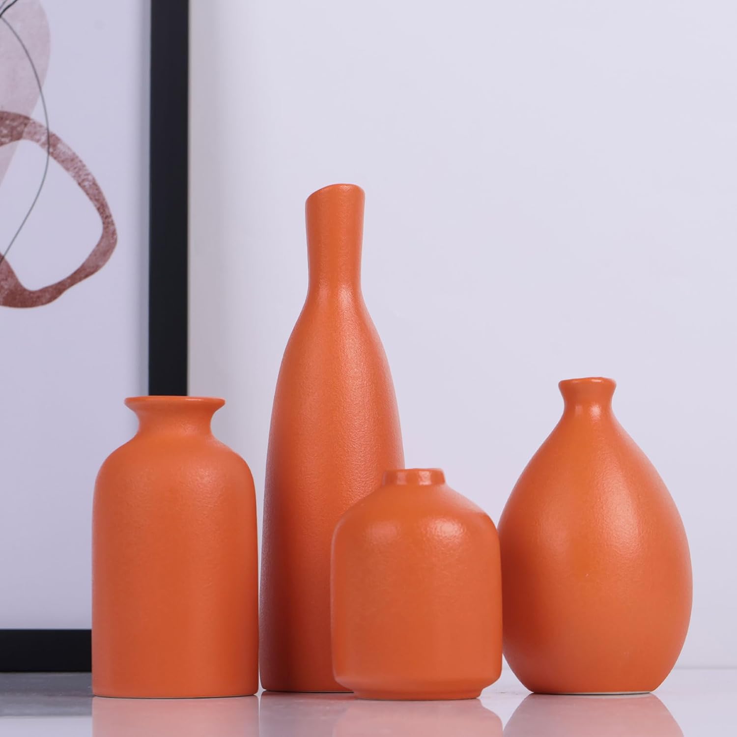 Orange Ceramic Bud Vases Set of 4 for Home Decor