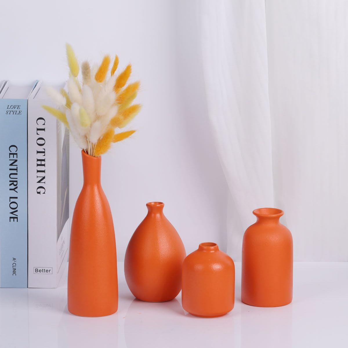 Orange Ceramic Bud Vases Set of 4 for Home Decor