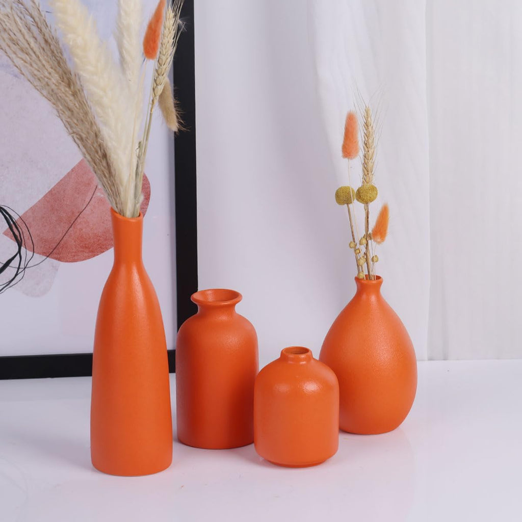 Orange Ceramic Bud Vases Set of 4 for Home Decor