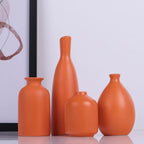 Orange Ceramic Bud Vases Set of 4 for Home Decor