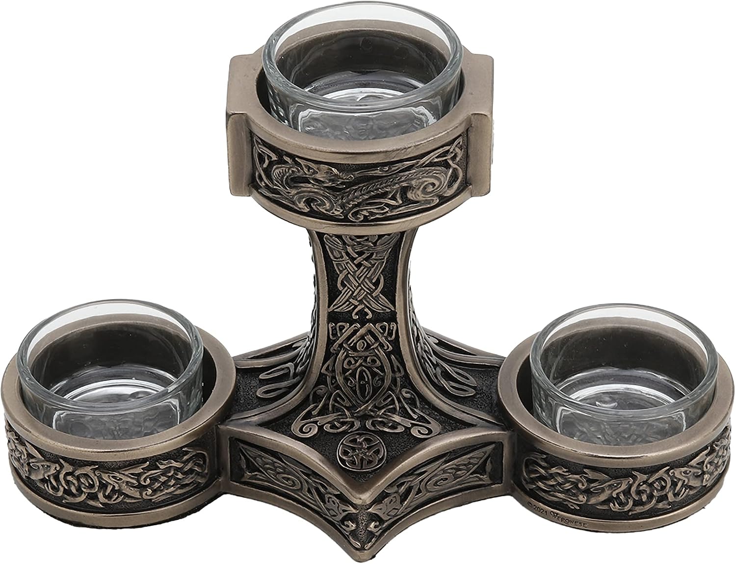 Mjolnir Triple Tealight Candle Holder Viking Decor