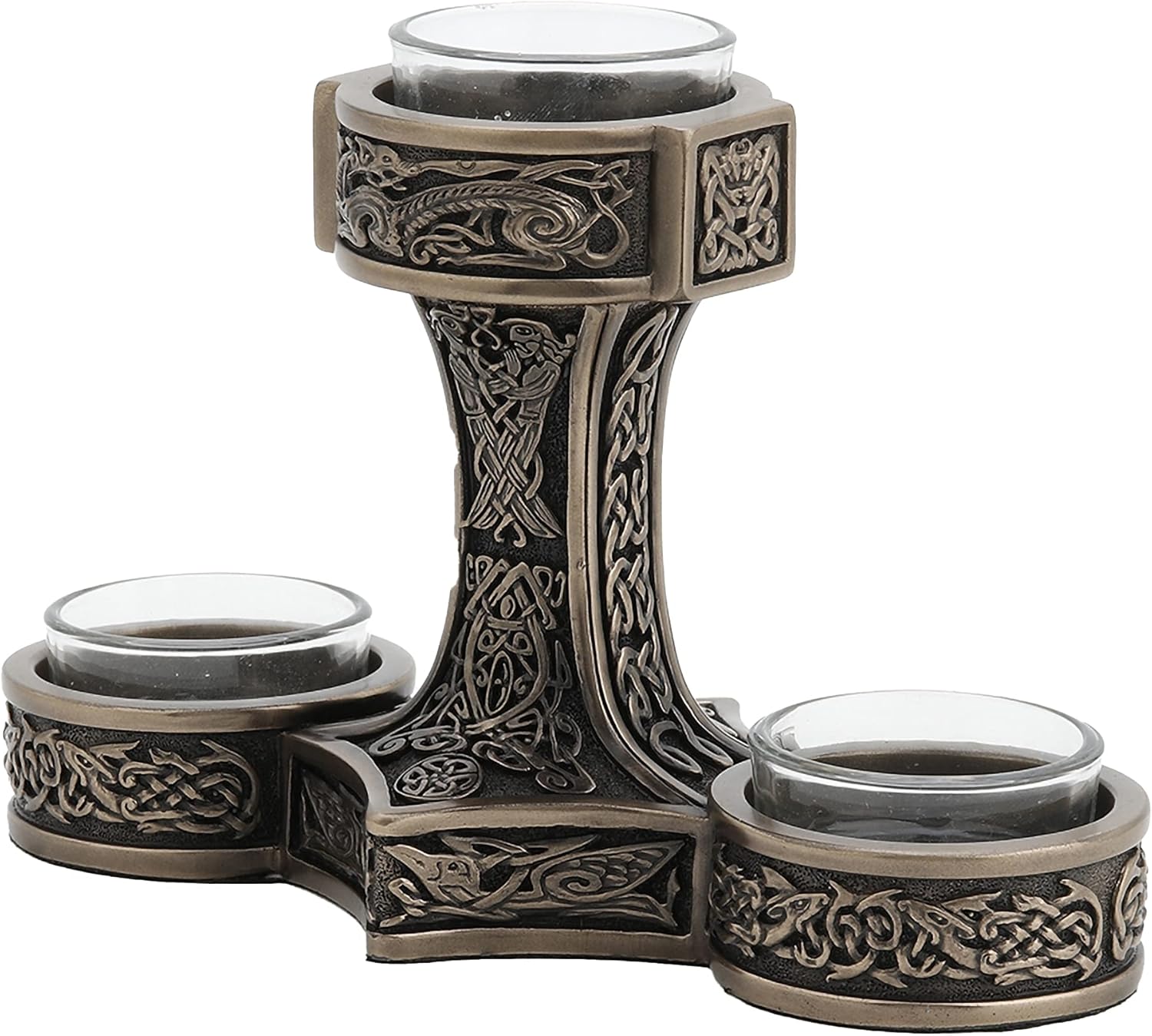 Mjolnir Triple Tealight Candle Holder Viking Decor