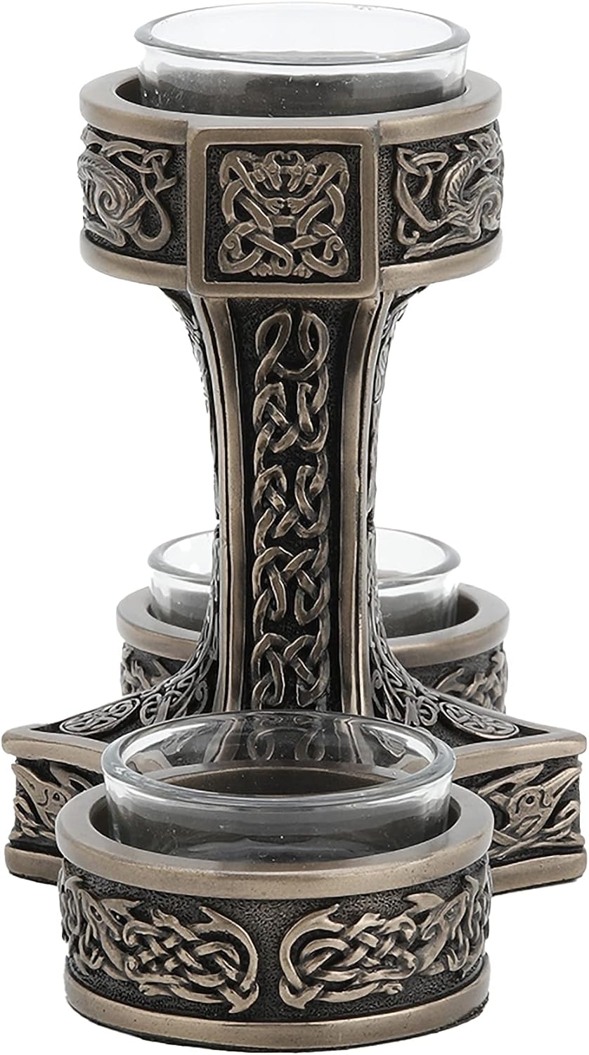 Mjolnir Triple Tealight Candle Holder Viking Decor