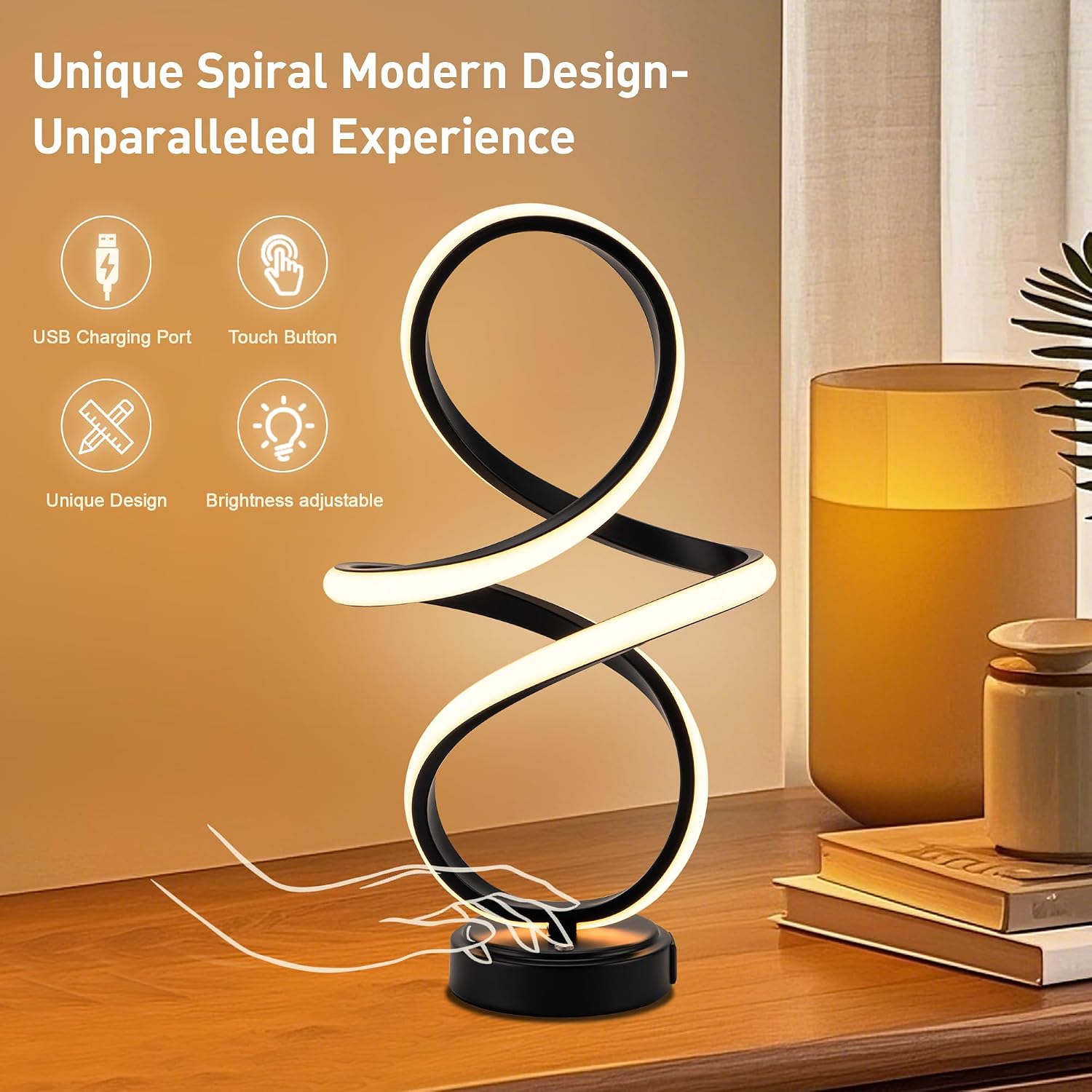 Modern Spiral LED Table Lamp with USB Charging Ports
