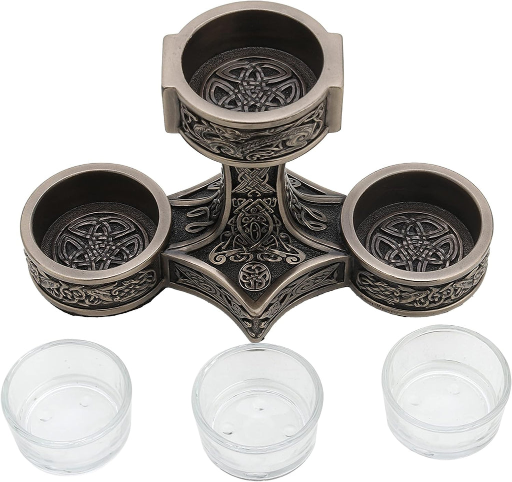 Mjolnir Triple Tealight Candle Holder Viking Decor