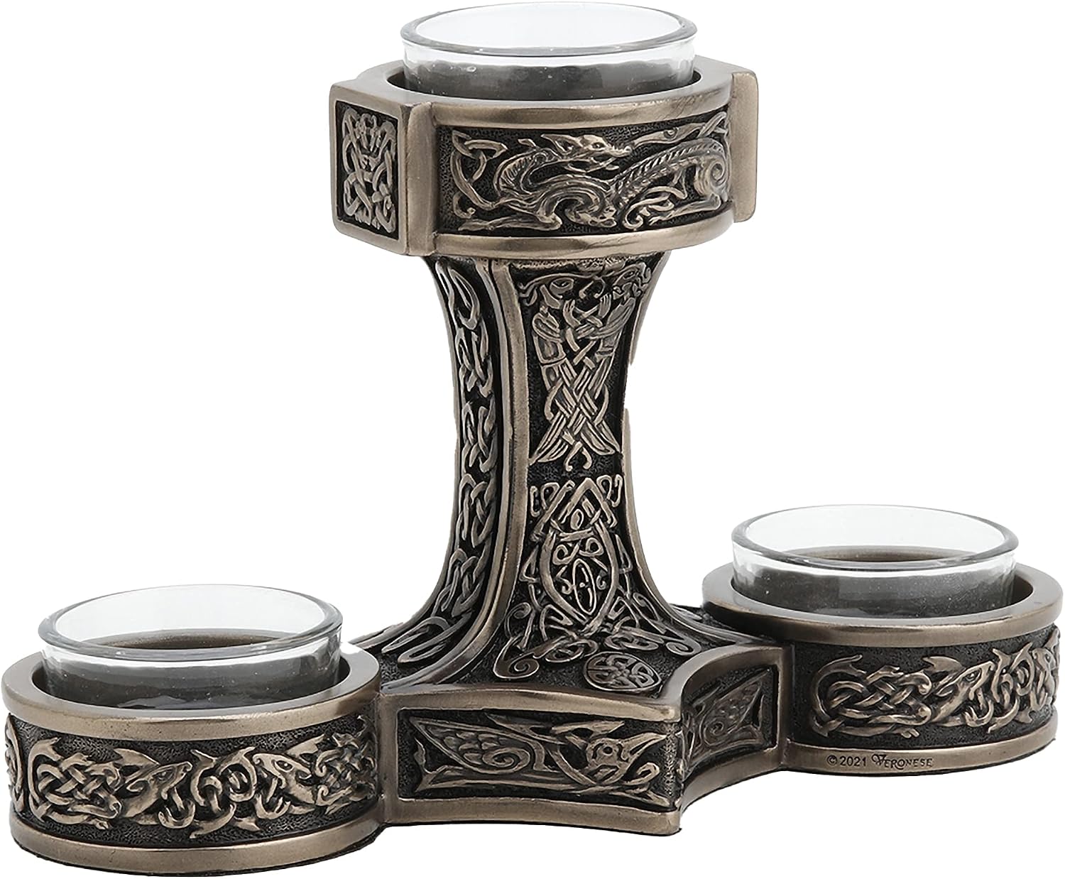 Mjolnir Triple Tealight Candle Holder Viking Decor