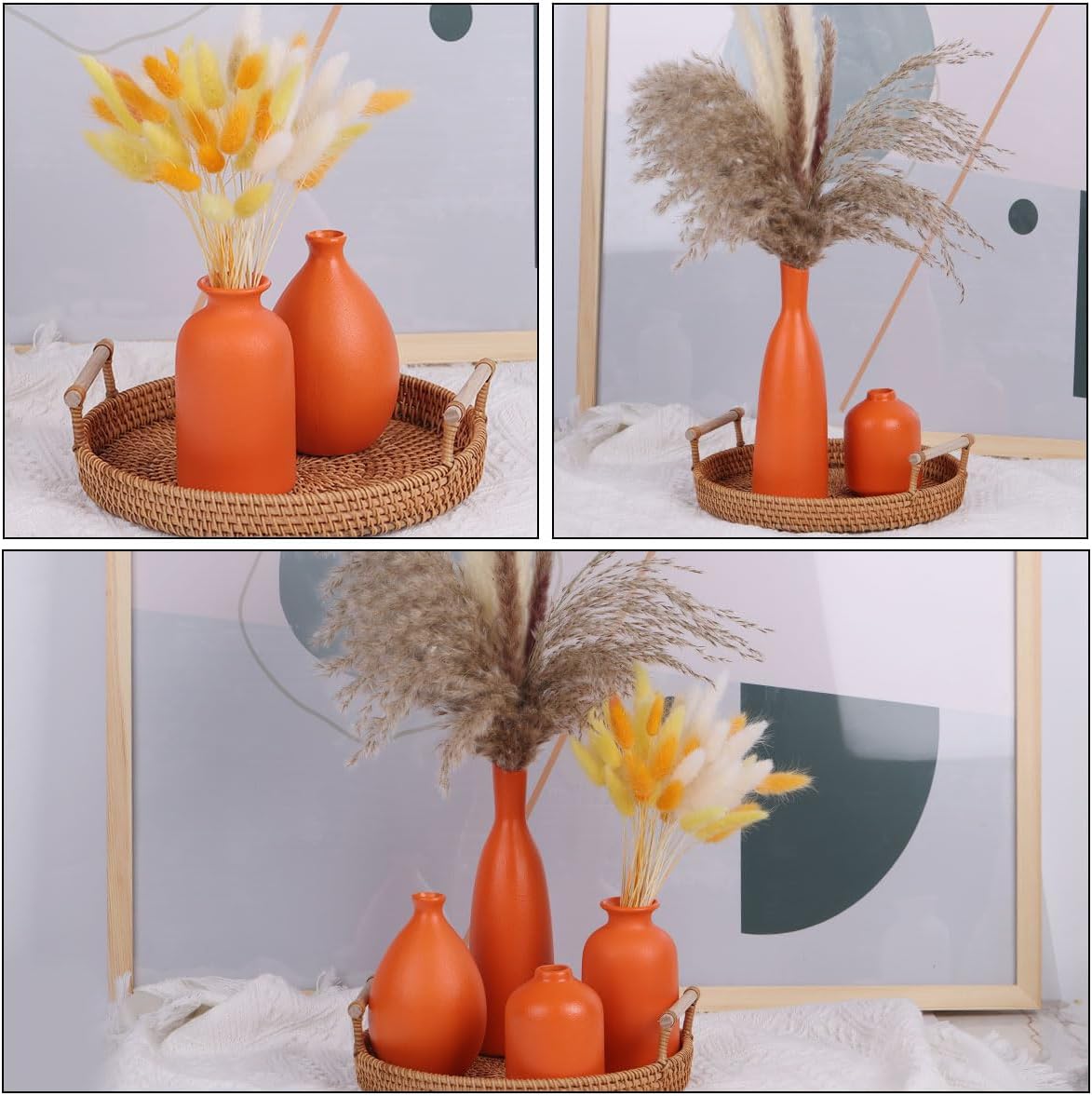 Orange Ceramic Bud Vases Set of 4 for Home Decor