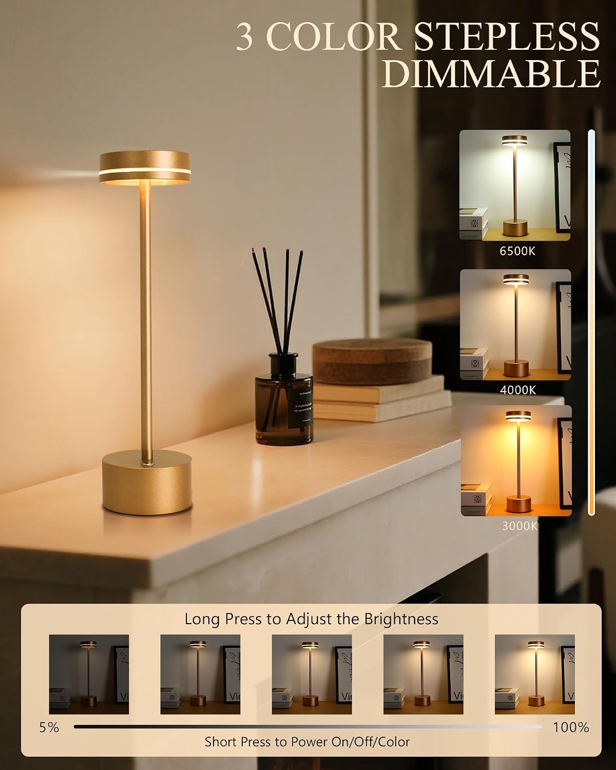 2-Pack Cordless LED Table Lamp – Touch Dimmable, Rechargeable