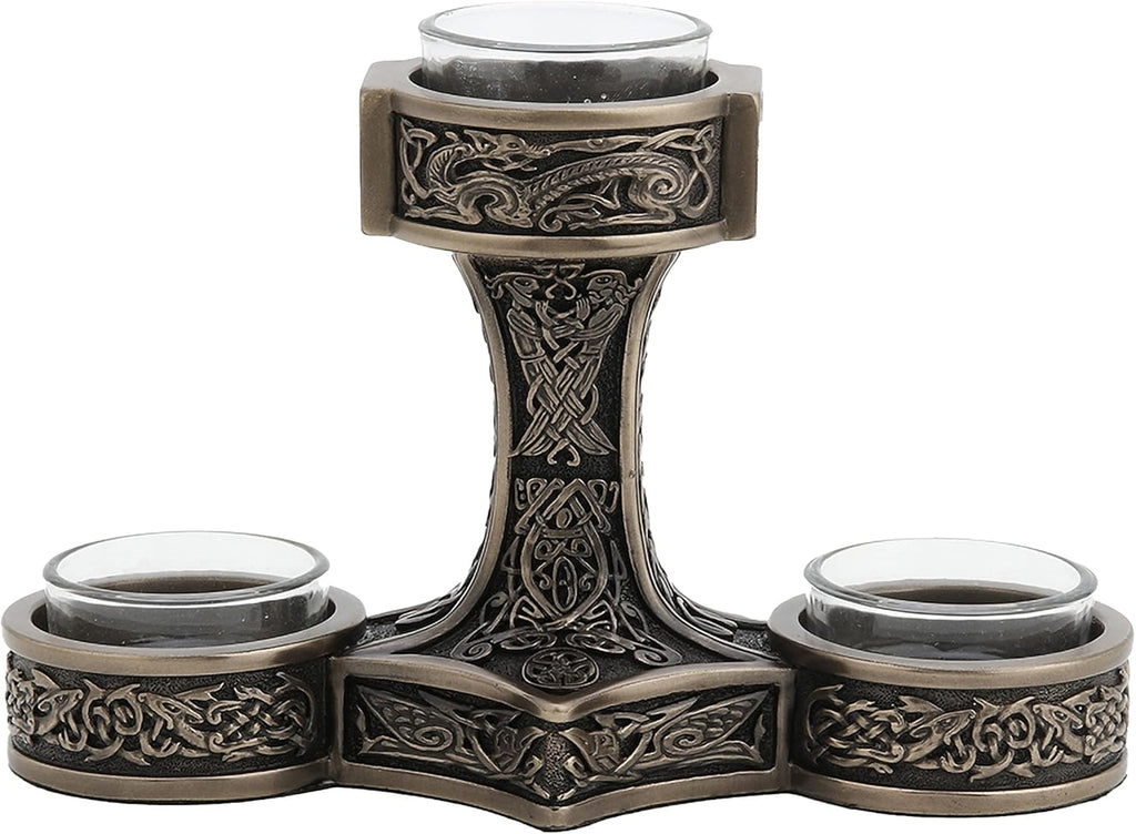 Mjolnir Triple Tealight Candle Holder Viking Decor