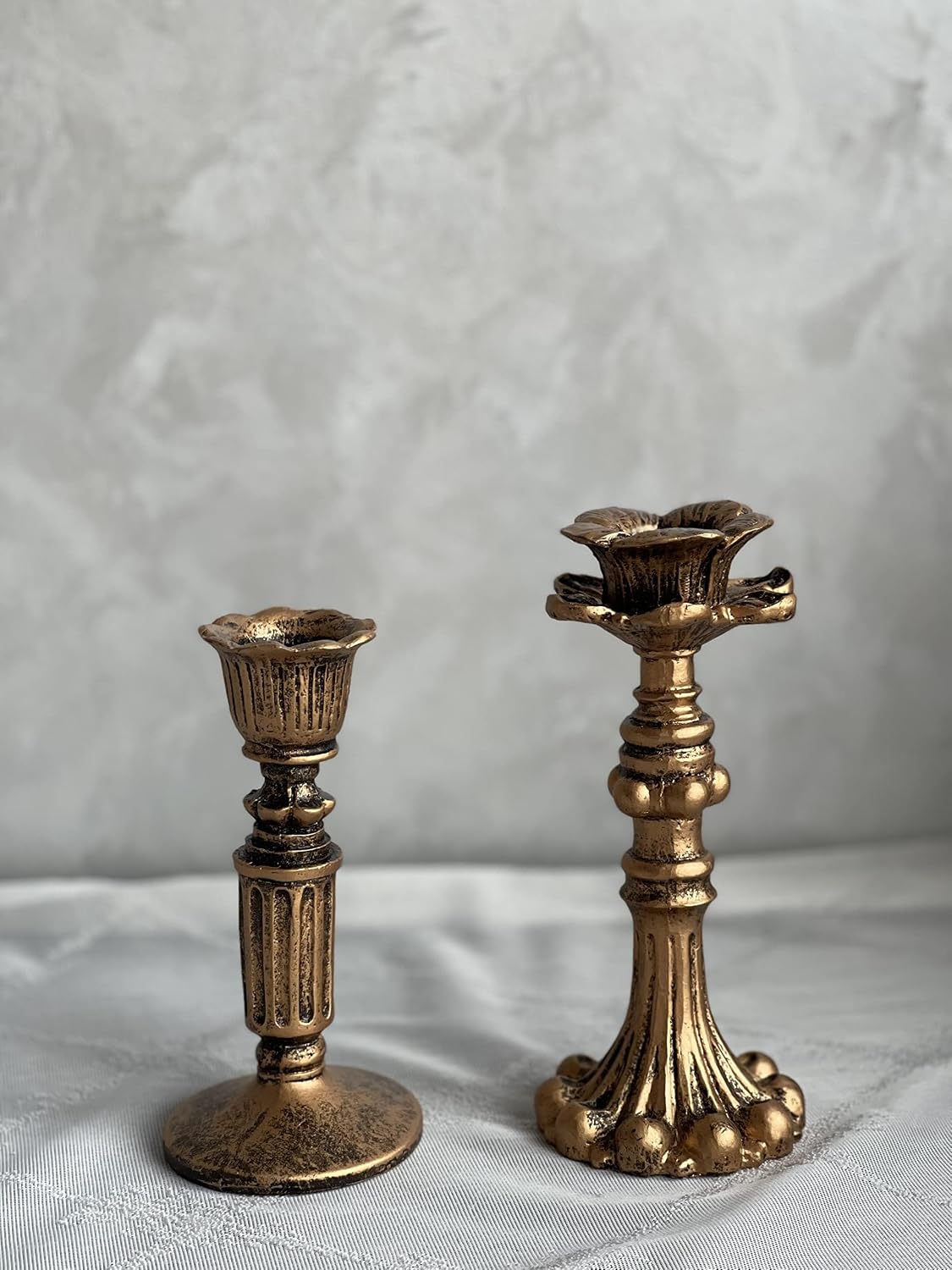 French Vintage Resin Candle Holders – Antique Bronze Look