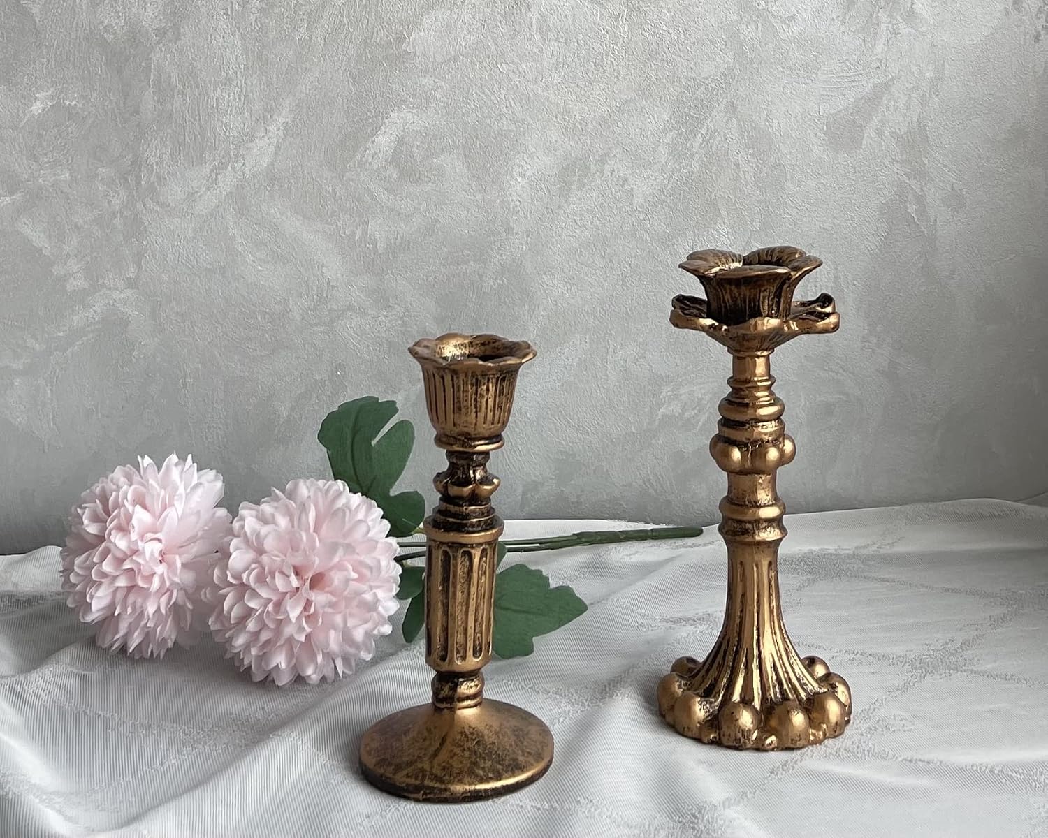 French Vintage Resin Candle Holders – Antique Bronze Look