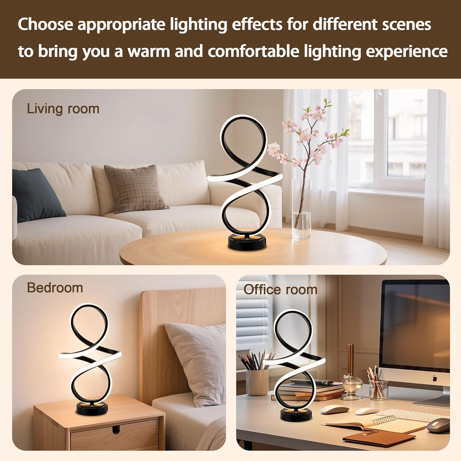 Modern Spiral LED Table Lamp with USB Charging Ports