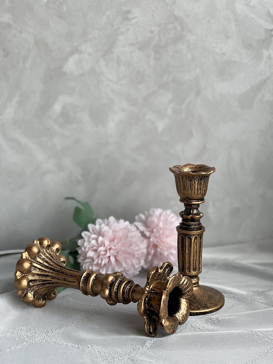 French Vintage Resin Candle Holders – Antique Bronze Look