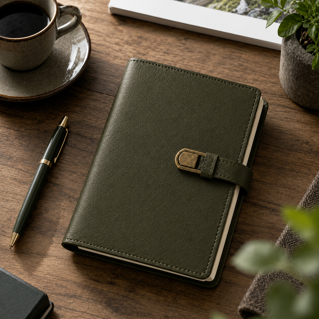 Dark Green Leather Journal Notebook – Premium Buckle Closure Writing Diary & Planner