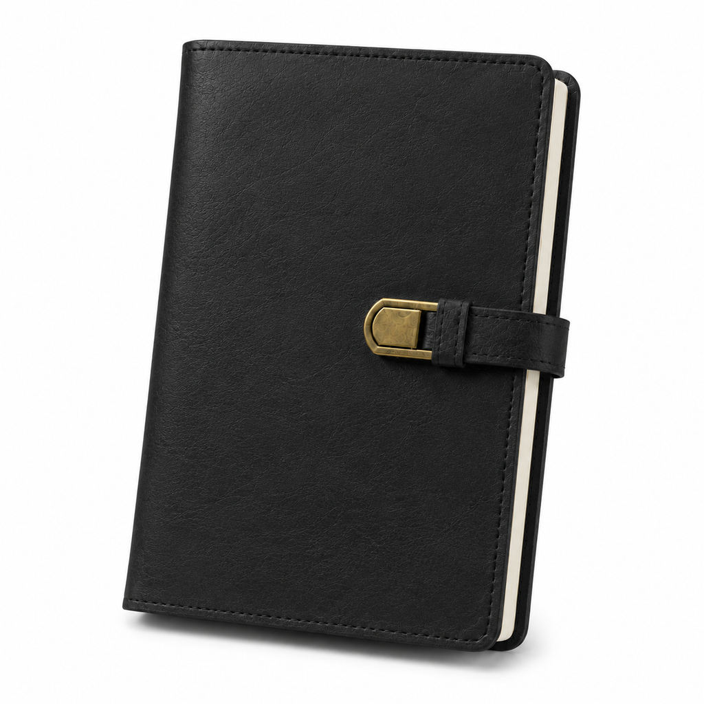 Classic Black Leather Journal Notebook – Buckle Closure Writing Diary & Planner