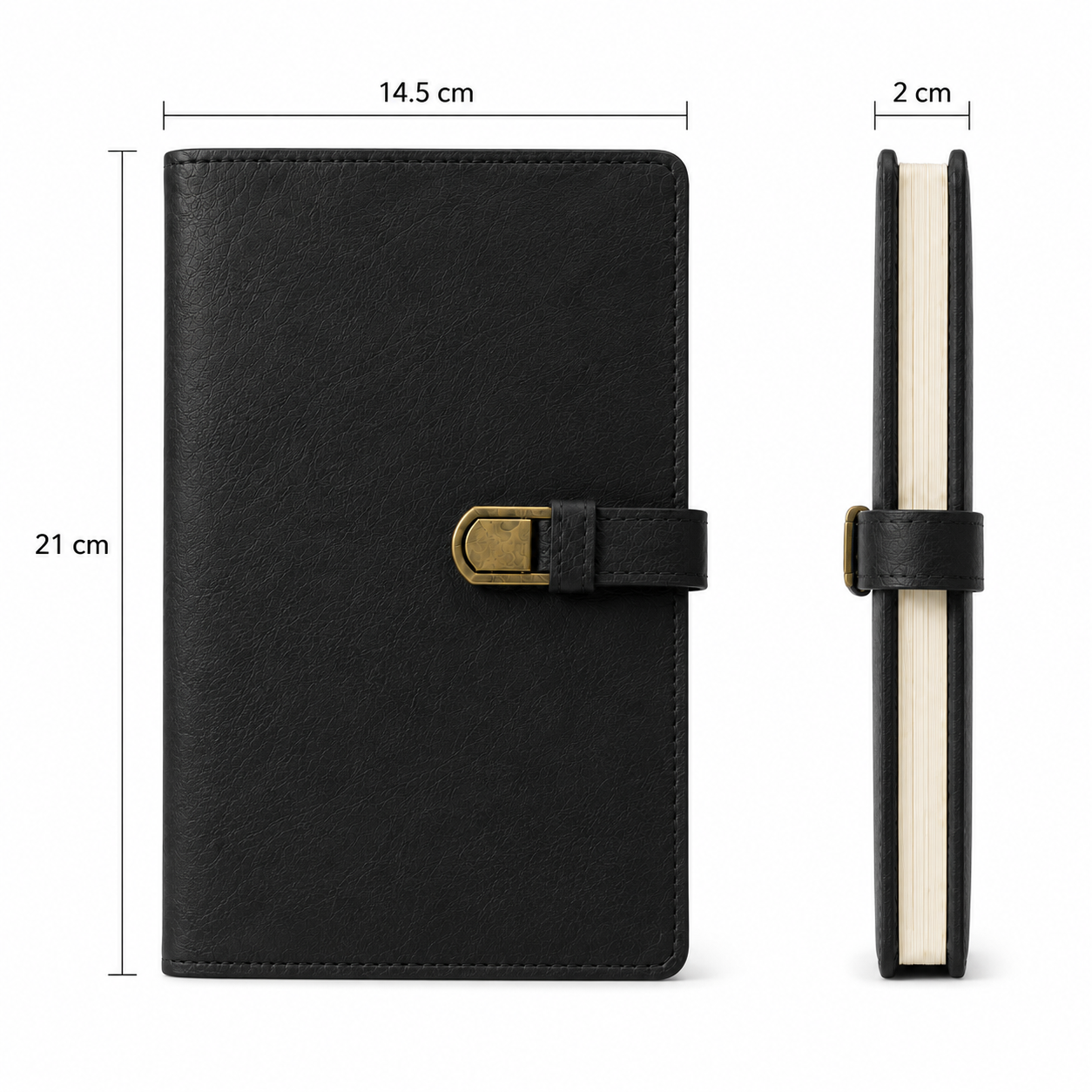Classic Black Leather Journal Notebook – Buckle Closure Writing Diary & Planner