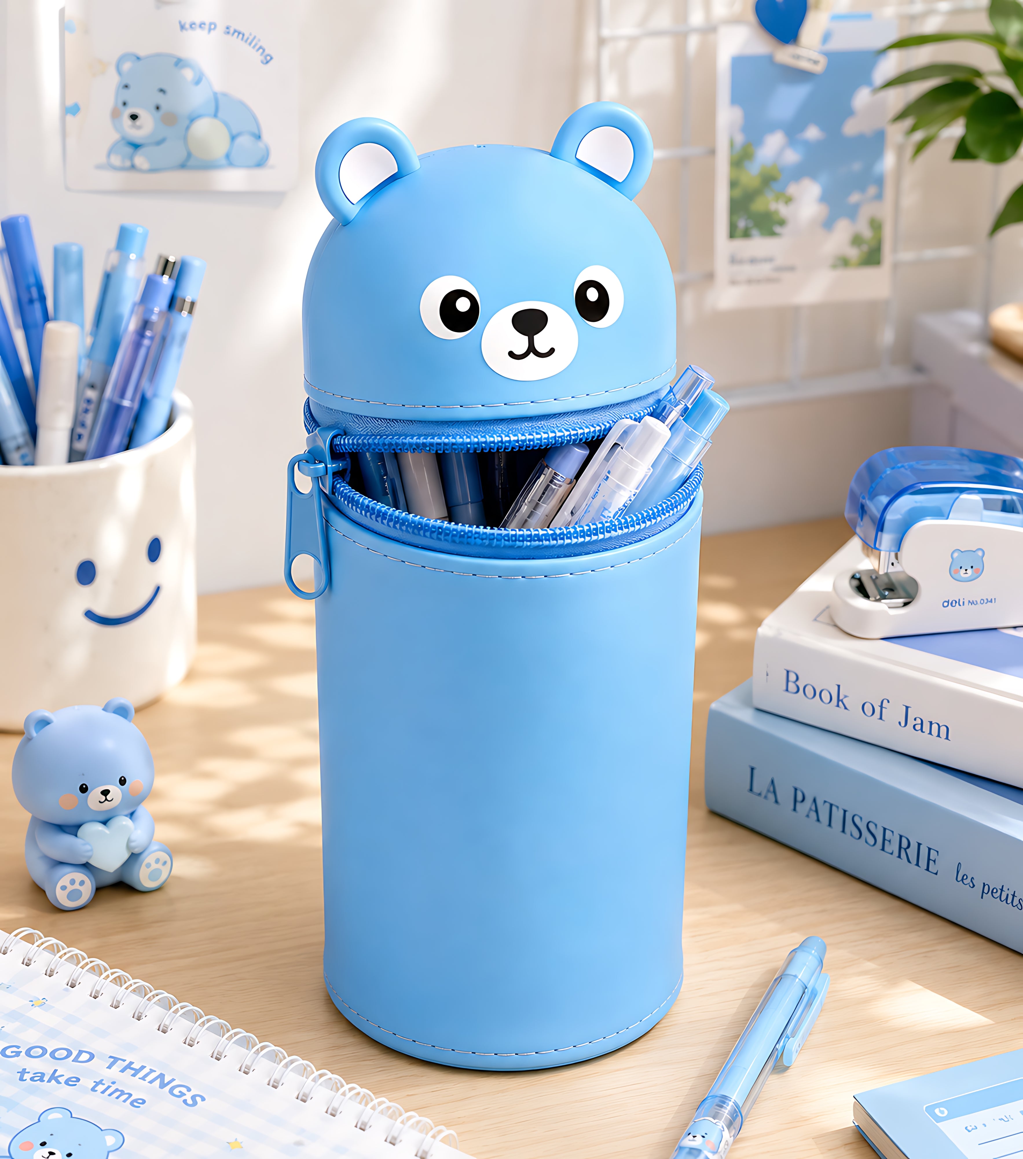 Cute Bear Silicone Pencil Case – Large Capacity Zipper Stationery Organizer