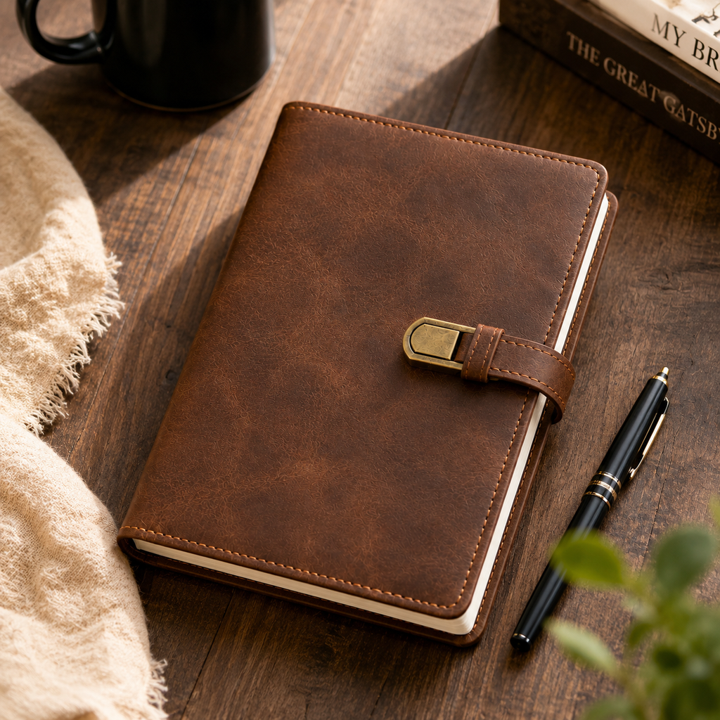 Vintage Leather Journal Notebook – Buckle Closure Writing Diary & Planner
