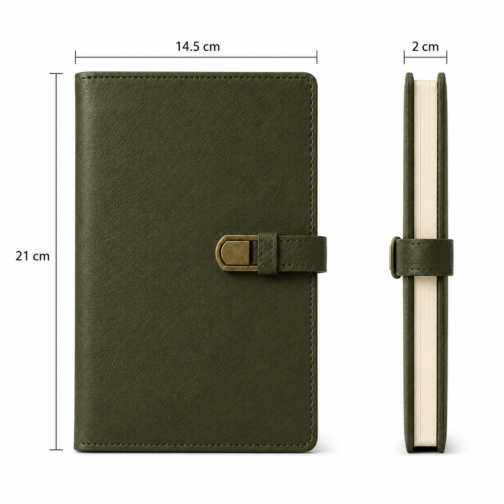 Dark Green Leather Journal Notebook – Premium Buckle Closure Writing Diary & Planner