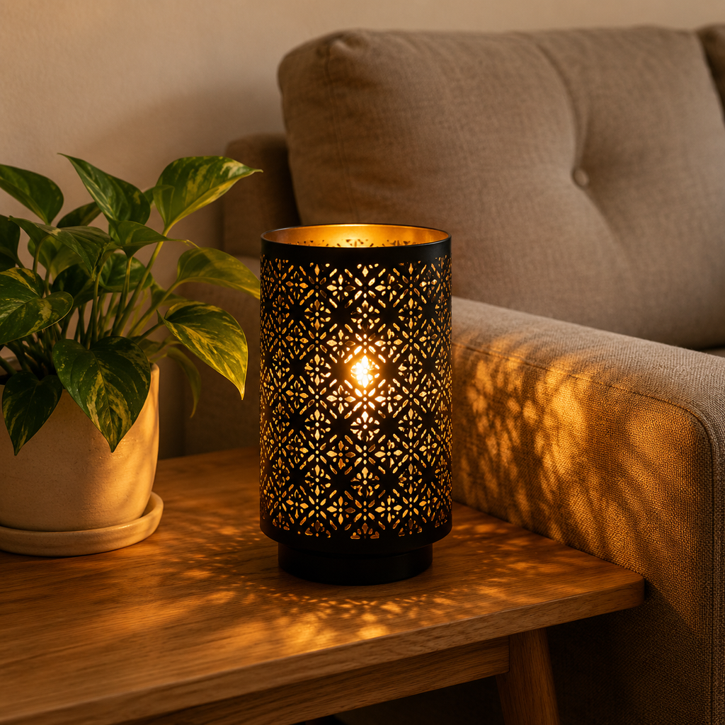 Diamond Cut Metal Candle Lantern Holder 8 Inch High