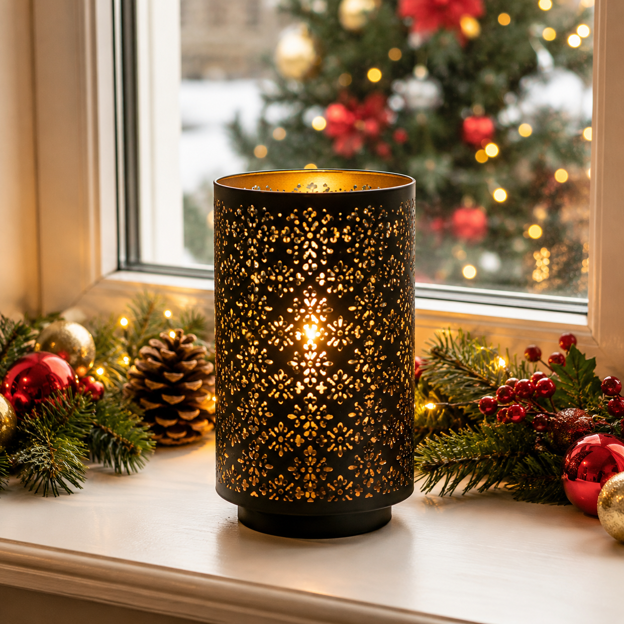 Diamond Cut Metal Candle Lantern Holder 8 Inch High