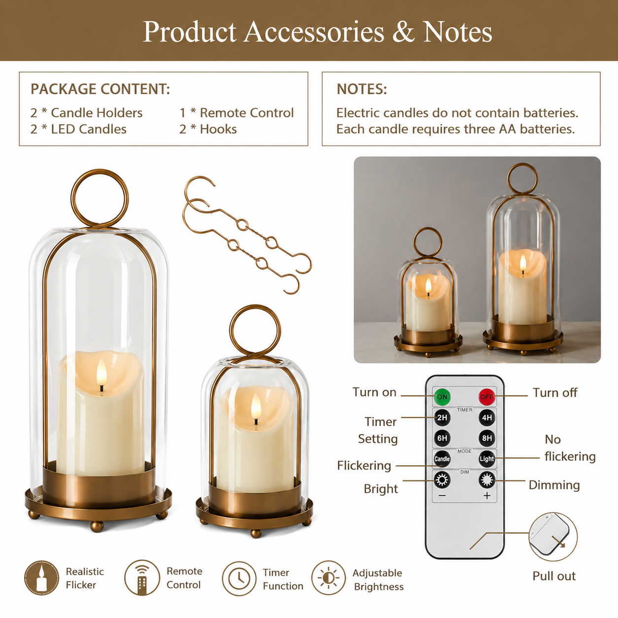 Glass Hurricane Candle Holder Set with LED Timer Candles