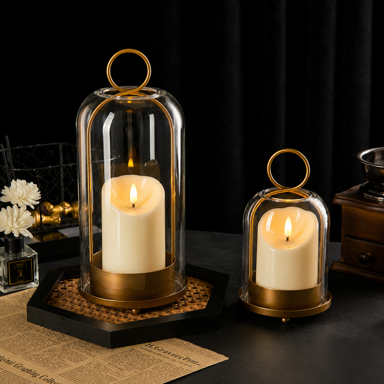 Glass Hurricane Candle Holder Set with LED Timer Candles