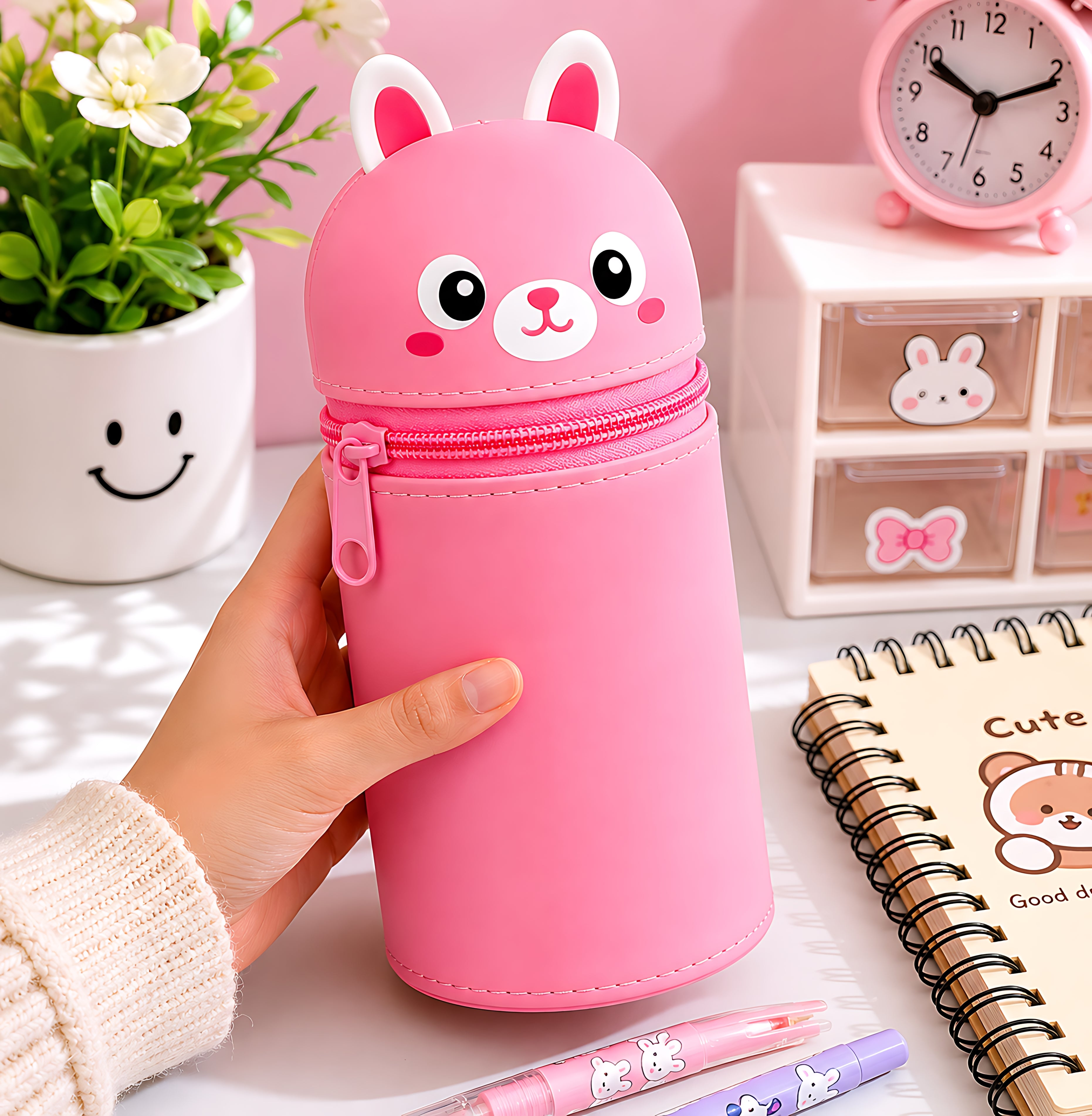 Cute Bunny Silicone Pencil Case – Large Capacity Zipper Stationery Organizer