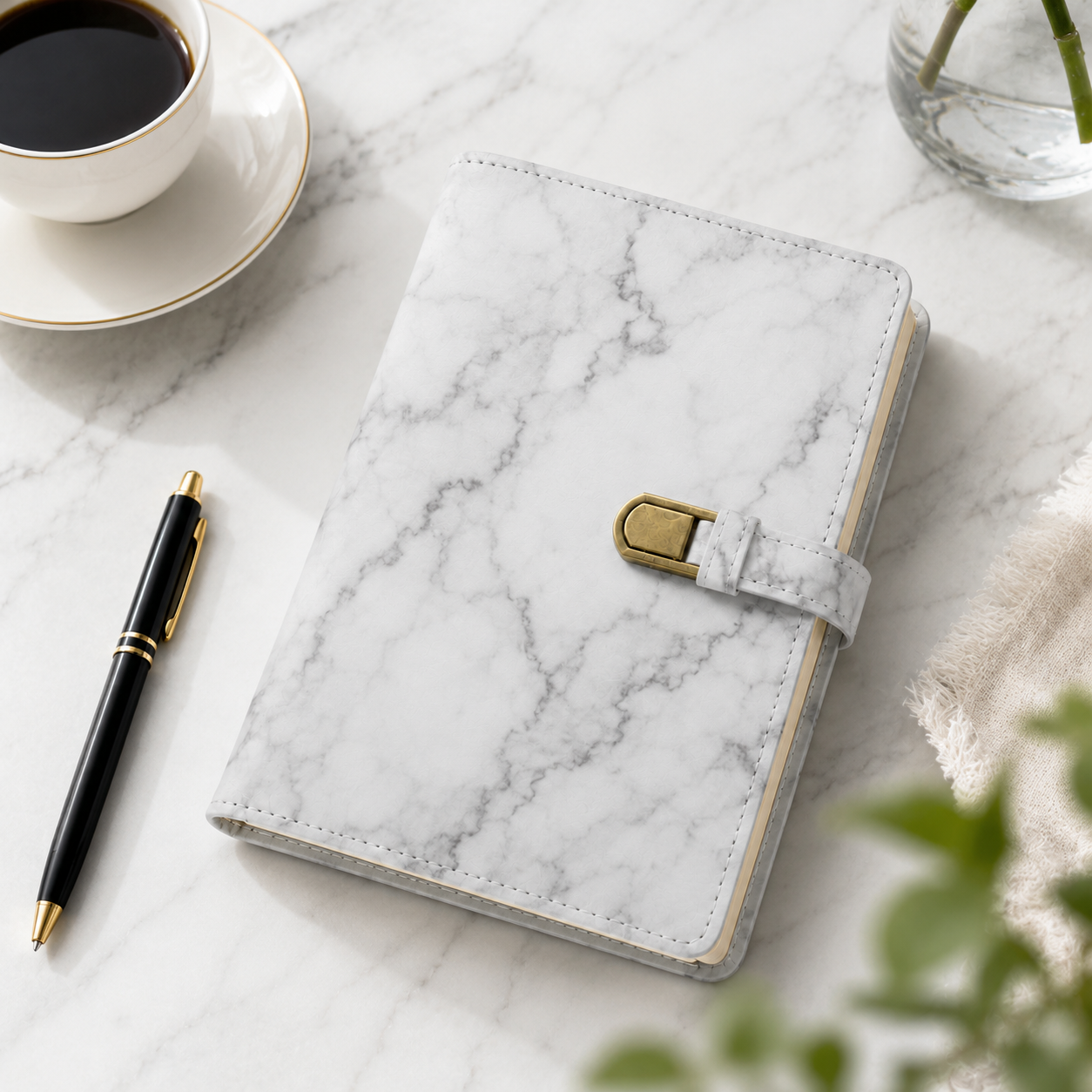 Marble Pattern Leather Journal Planner – Magnetic Strap Notebook Organizer