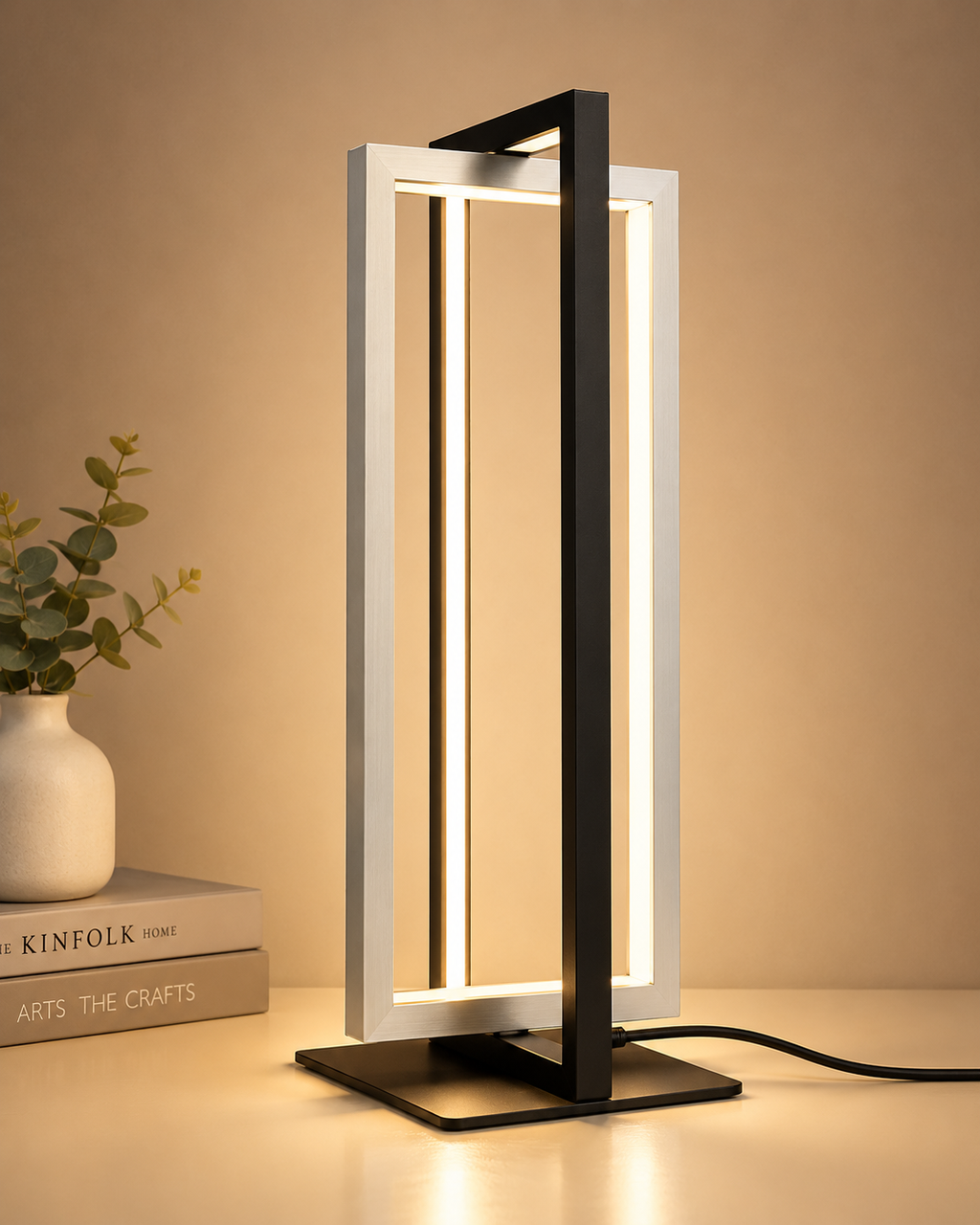 Modern LED Table Lamp with Dimmable Dual-Frame Design