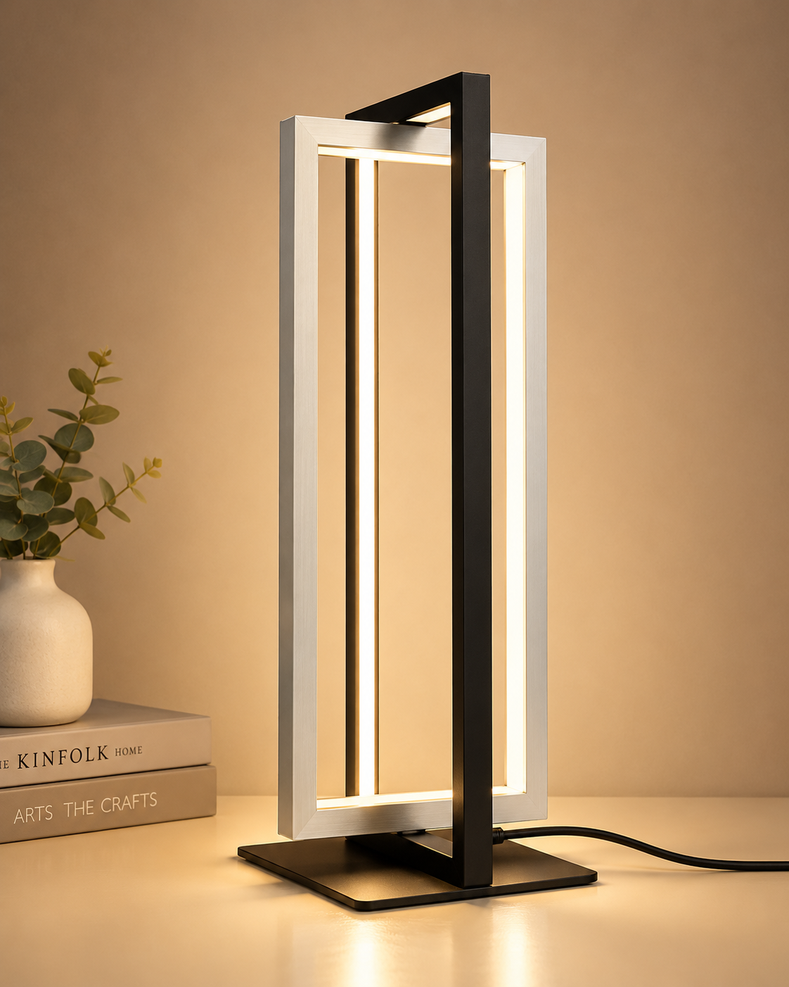 Modern LED Table Lamp with Dimmable Dual-Frame Design