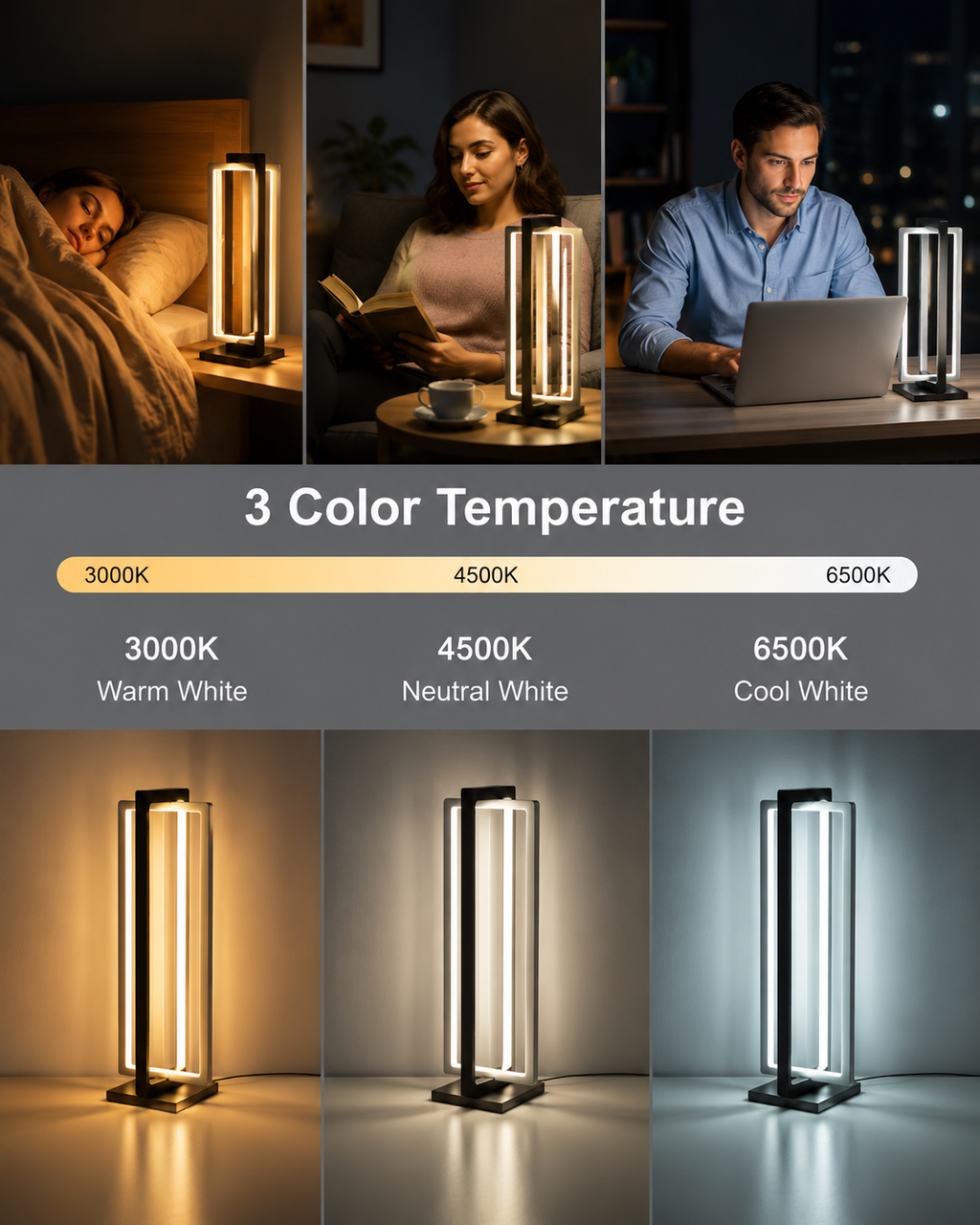 Modern LED Table Lamp with Dimmable Dual-Frame Design