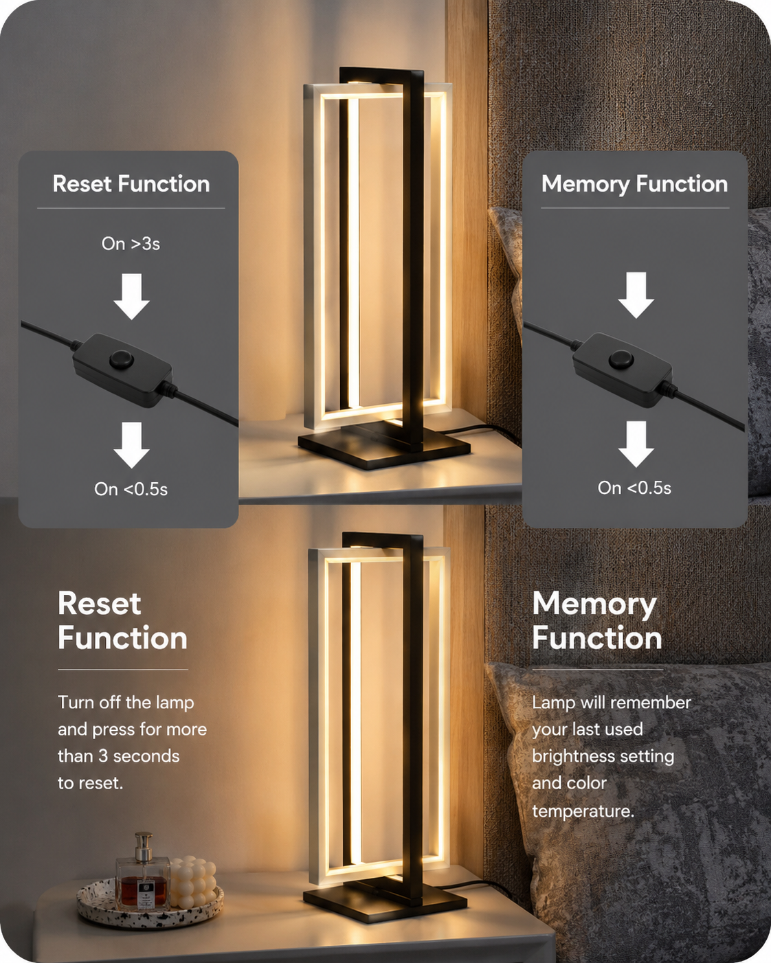Modern LED Table Lamp with Dimmable Dual-Frame Design