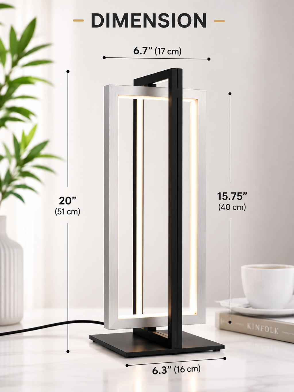 Modern LED Table Lamp with Dimmable Dual-Frame Design