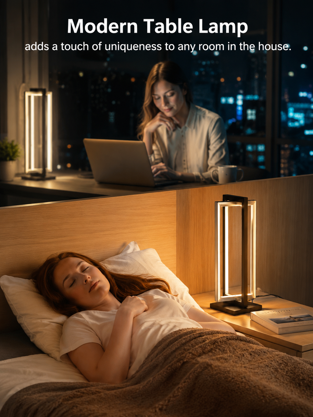 Modern LED Table Lamp with Dimmable Dual-Frame Design