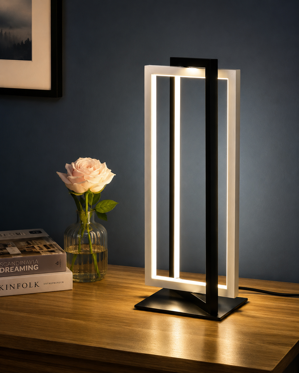 Modern LED Table Lamp with Dimmable Dual-Frame Design
