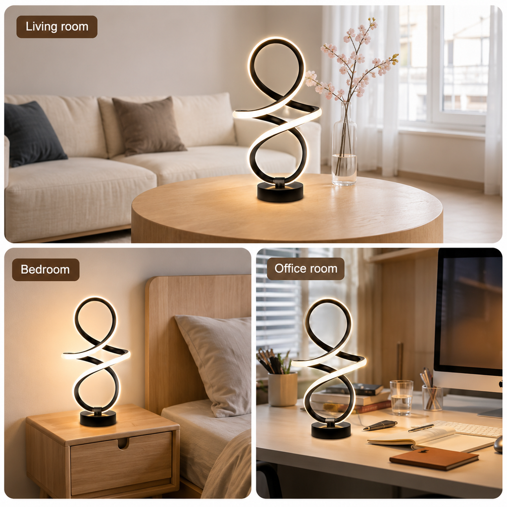 Modern Spiral LED Table Lamp with USB Charging Ports