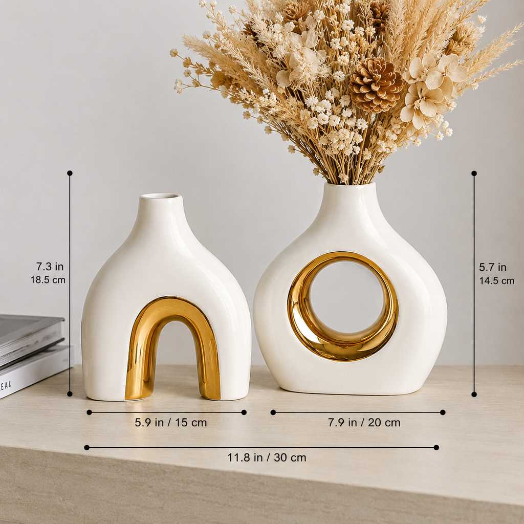 Modern White Gold Ceramic Vase Set for Home Decor