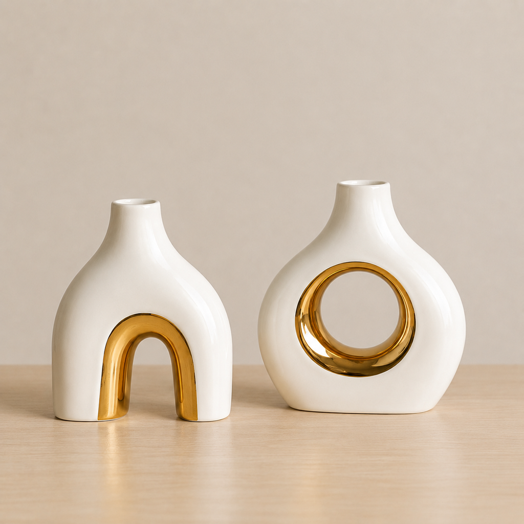 Modern White Gold Ceramic Vase Set for Home Decor