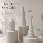 3D Printed Ribbed Vase Trio Matte Off-White Decorative Set